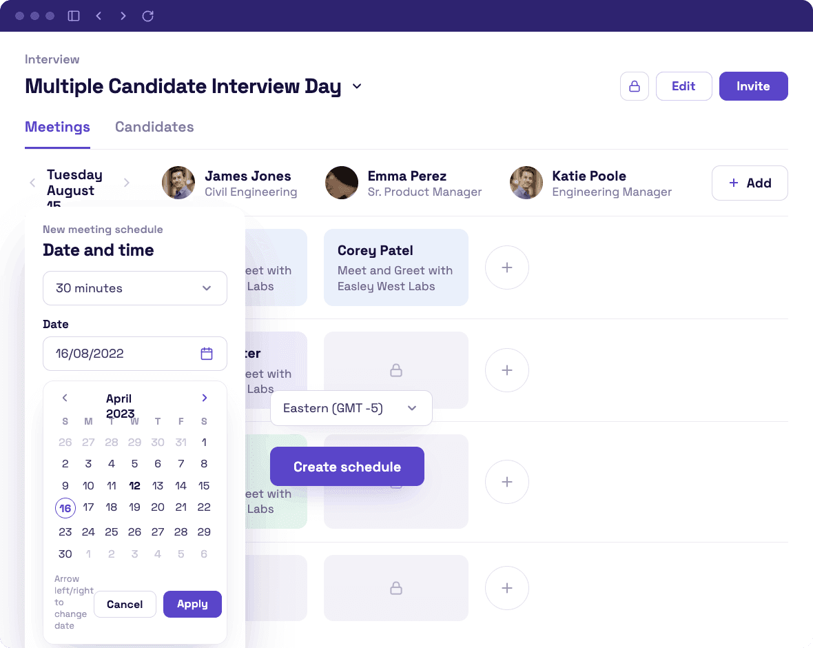 Interview scheduling calendar
