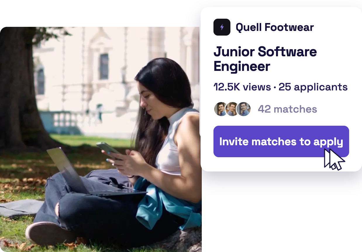 A candidate working outdoors with a job invite card